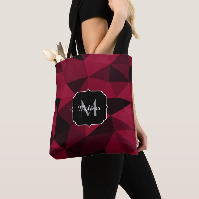 Magenta pink red black geometry pattern Monogram Tote Bag (Close Up)