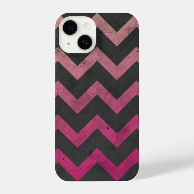 Magenta pink red ombre dark grey chevron pattern iPhone case (Back)