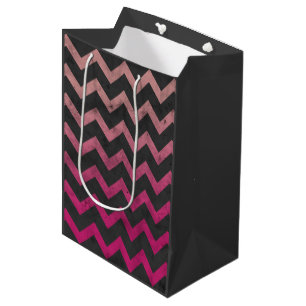 Magenta pink red ombre dark grey chevron pattern medium gift bag