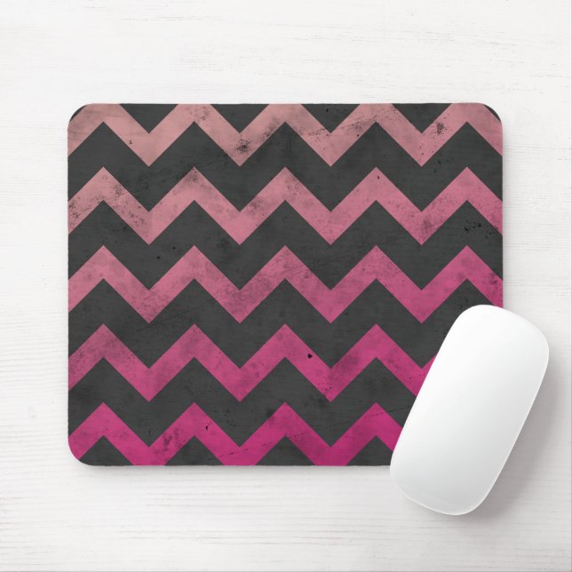 Magenta pink red ombre dark grey chevron pattern mouse mat (With Mouse)
