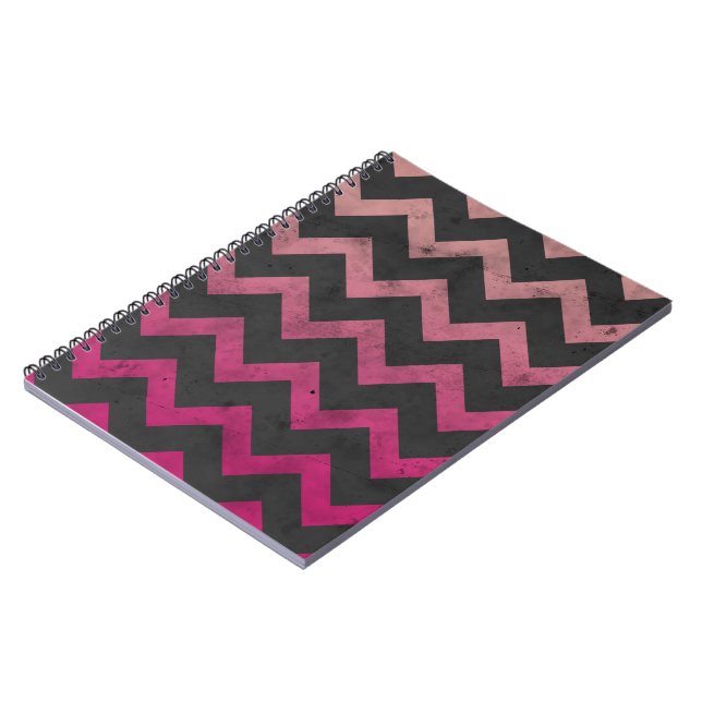 Magenta pink red ombre dark grey chevron pattern notebook (Left Side)