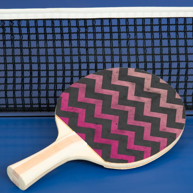 Magenta pink red ombre dark grey chevron pattern ping pong paddle (Insitu)