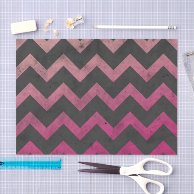 Magenta pink red ombre dark grey chevron pattern tissue paper (Craft)