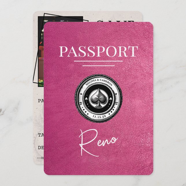 Magenta Pink Reno Passport Save The Date (Front/Back)