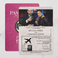 Magenta Pink Reno Passport Wedding Invitation