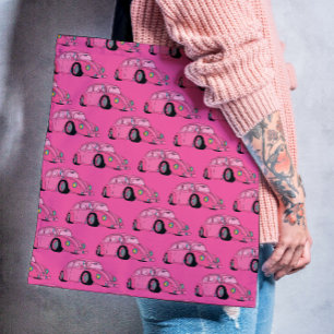 Magenta Pink Retro Classic Car Pattern Tote Bag