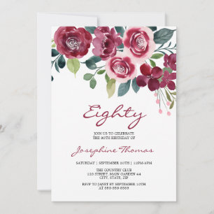 Magenta Pink Rose Floral Botanical Birthday Invitation