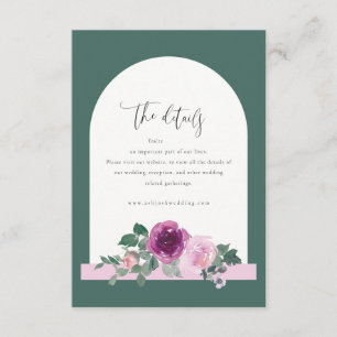 Magenta Pink Rose Floral Botanical Green Wedding Enclosure Card