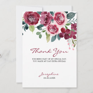 Magenta Pink Rose Floral Botanical Thank You Card