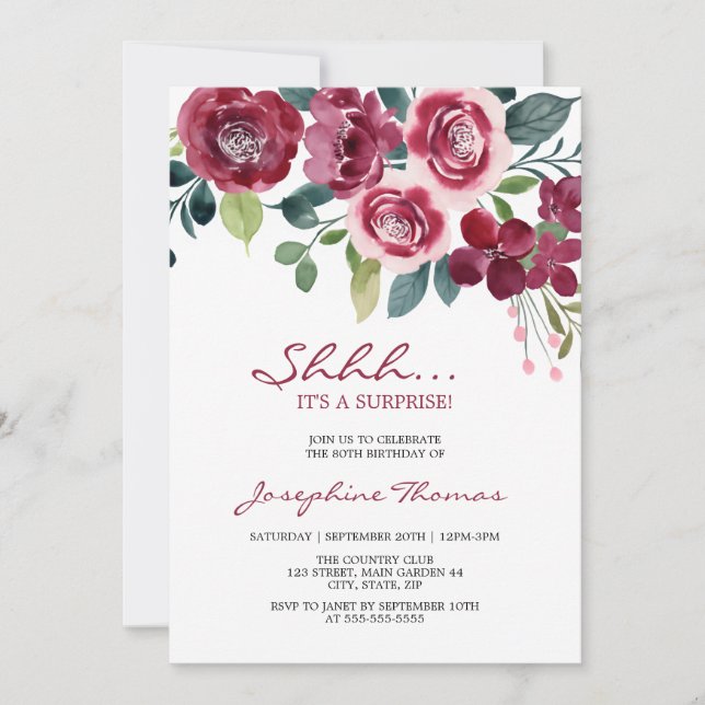 Magenta Pink Rose Floral Surprise Birthday Invitation (Front)