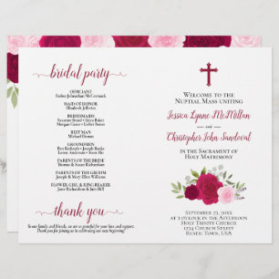 Magenta & Pink Roses Catholic Wedding Program