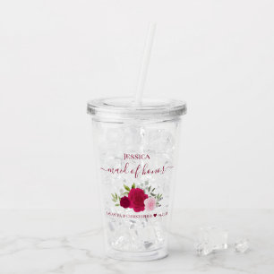 Magenta Pink Roses Elegant Maid of Honor Wedding Acrylic Tumbler
