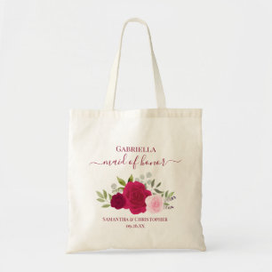 Magenta Pink Roses Elegant Maid of Honour Wedding Tote Bag