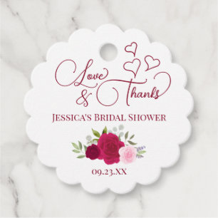 Magenta & Pink Roses Love & Thanks Bridal Shower Favour Tags