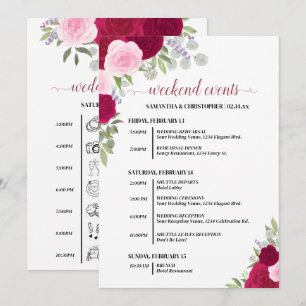Magenta & Pink Roses Wedding Events & Timeline Programme