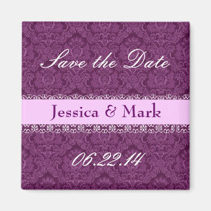 Magenta & Pink Save Date Damask Wedding Magnet