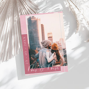 Magenta Pink Script Photo Save the Date Card
