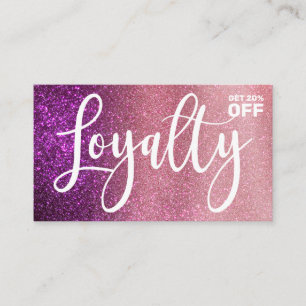 Magenta Pink Triple Glitter Ombre Typography Loyalty Card