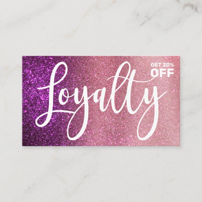 Magenta Pink Triple Glitter Ombre Typography Loyalty Card (Front)