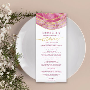 Magenta Pink Watercolor Agate Gold Lines Wedding Menu