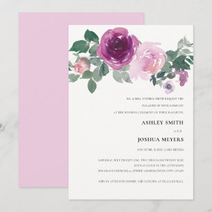 Magenta Pink Watercolor Floral Ivory Pink Wedding Invitation