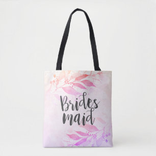 Magenta Pink Watercolor Leaves Wedding Bridesmaid Tote Bag