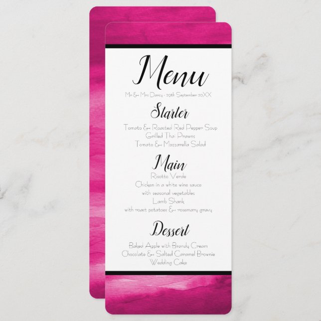 Magenta Pink Watercolor Menu Invitation (Front/Back)