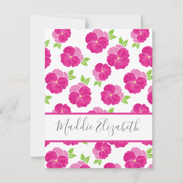 Magenta Pink Watercolor Pansies   Card (Front)