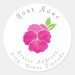 'Magenta Pink Watercolor Pansy' Address Label