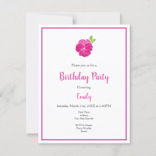 Magenta Pink Watercolor Pansy & Pattern Invitation