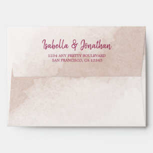 magenta pink watercolor wedding envelope