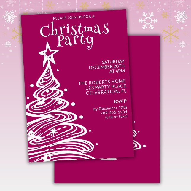 Magenta Pink White Christmas Tree Party Invitation (Creator Uploaded)