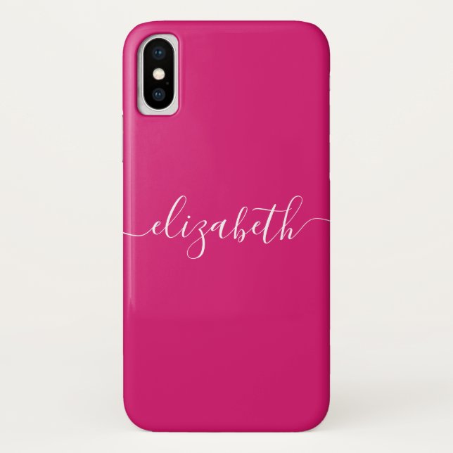 Magenta Pink White Modern Elegant Chic Script Case-Mate iPhone Case (Back)