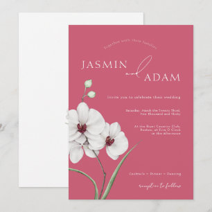 Magenta Pink White Orchid Initials Wedding Invitation