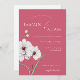 Magenta Pink White Orchids Initials Floral Wedding Invitation