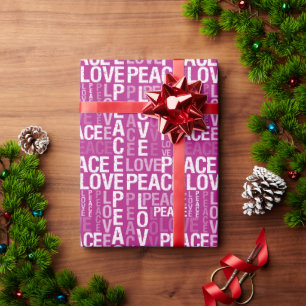 Magenta Pink White Peace Love Wrapping Paper