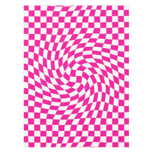 Magenta Pink & White Warped Chic Checkered Pattern Tablecloth