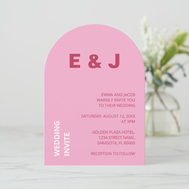 Magenta Pink White Wedding Invitation (Standing Front)