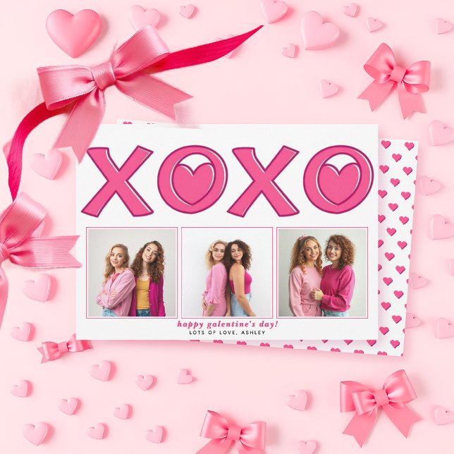 Magenta pink XOXO Galentines Day heart photo Holiday Card (Creator Uploaded)
