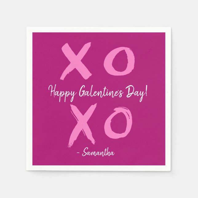 Magenta Pink XOXO - Happy Galentine's Day Cute  Napkin (Front)