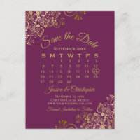 Magenta Plum & Gold Wedding Save the Date Calendar
