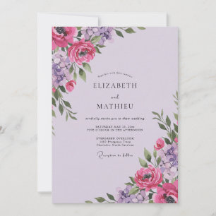 Magenta Plum Ranunculus Dusty Eucalyptus Wedding Invitation