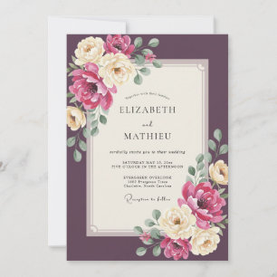 Magenta Plum Ranunculus Grey Eucalyptus Wedding Invitation