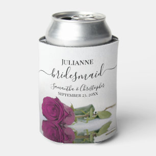 Magenta Plum Rose Elegant Bridesmaid Wedding Can Cooler