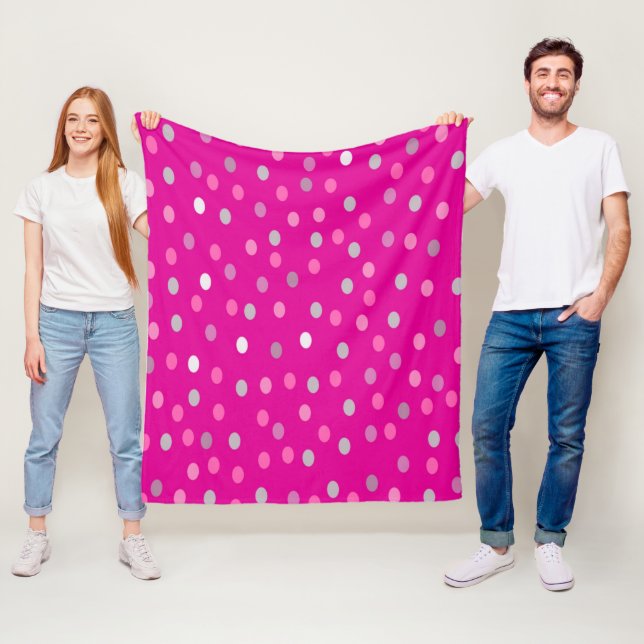 Magenta Polka Dots Fleece Blanket (In Situ)