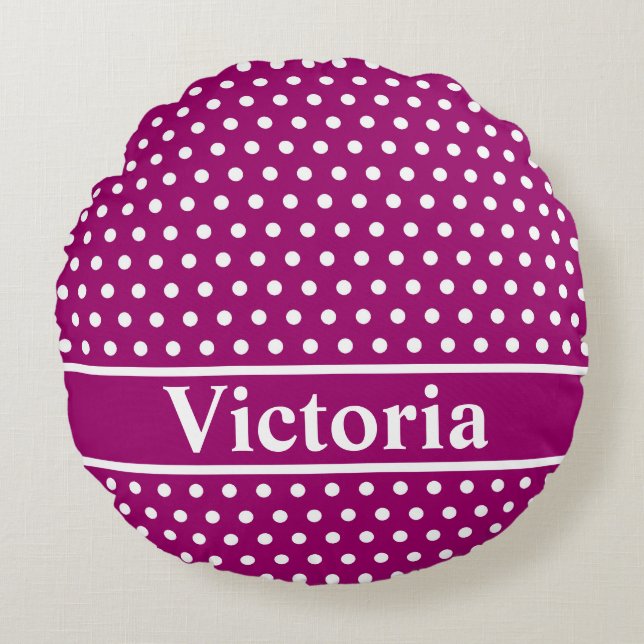 Magenta Polka Dots Round Cushion (Front)