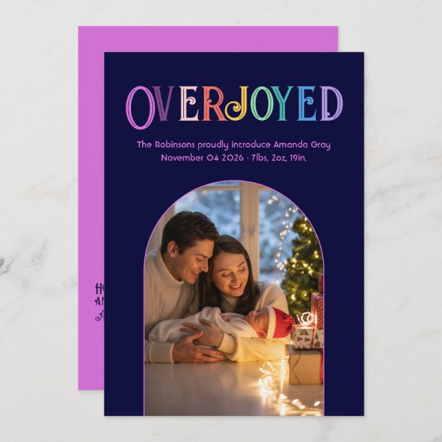 Magenta Pop Xmas Baby Birth Announcement Photo (Front/Back)