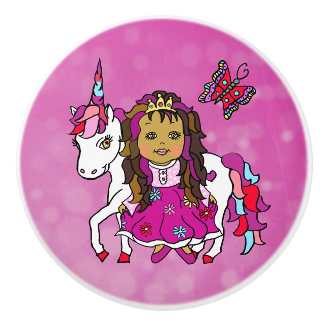 Magenta Princess, Butterfly and Unicorn Ceramic Knob (Front)