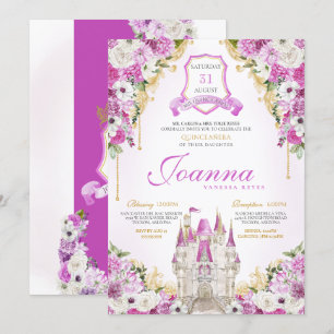 Magenta Princess Castle Royal Quinceanera Invitation