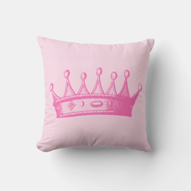 Magenta Princess Crown on Pink Background Cushion (Front)